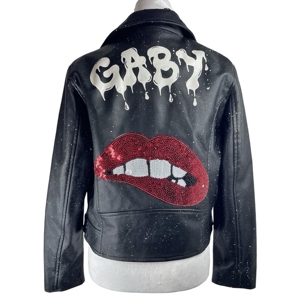 Browny Standard Jackets & Blazers - BROWNY STANDARD Women’s Leather Jacket/White Paint Splatter/Graffiti/Sequin S